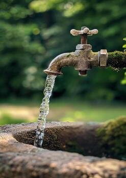 ai generated water flows from the old metal tap photo